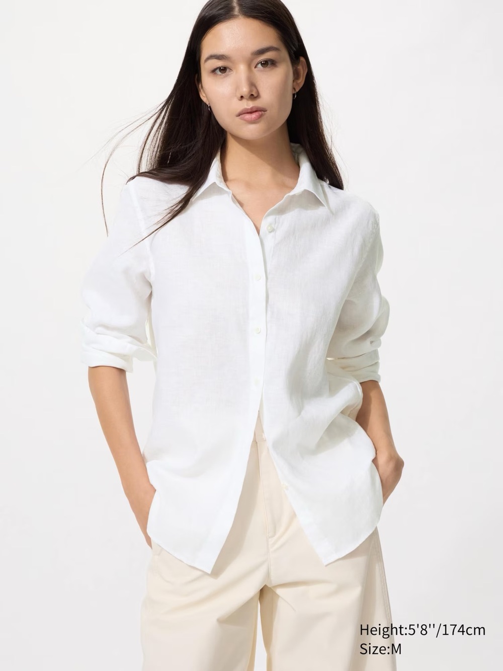 Uniqlo White Linen-Blend Button Front Blouse